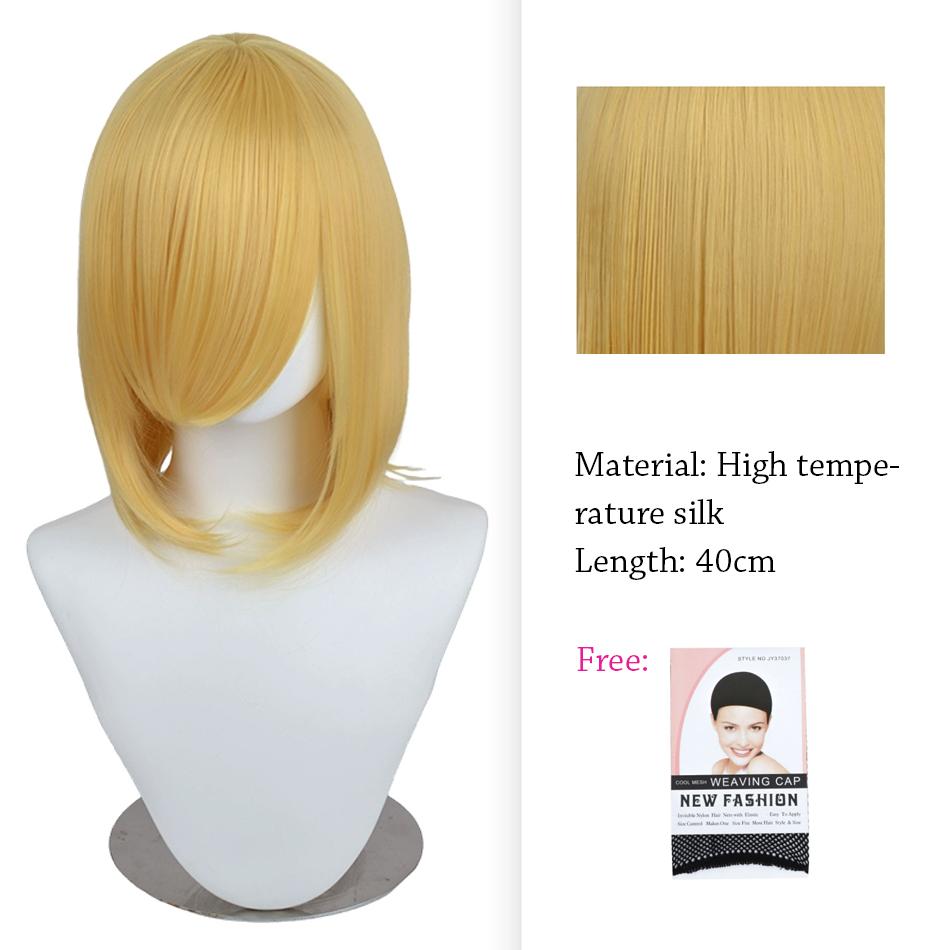 40cm Anime Synthetic White Purple Cosplay Wigs Short Green Hair Straight Silver Wig Pink Hairpiece Short Wig with Bangs