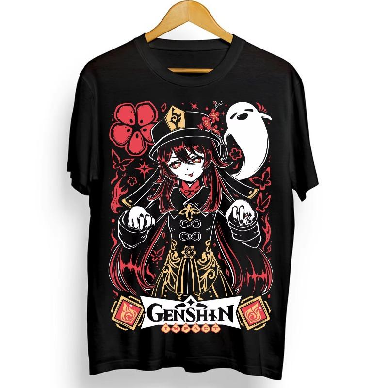 

Тренд Лето 2025 Косплей Нейтральный Черно-белый Все размеры Футболка Ху Тао Genshin Impact Великолепная Аниме Манга Графическая футболка S
