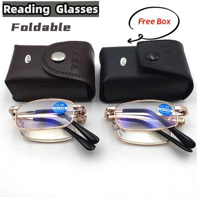 Vintage Foldable Far Sight Eyeglasses Men Women Fashion Folding Reading Glasses With Box Unisex Portable Retro Hd Lens Eyewear