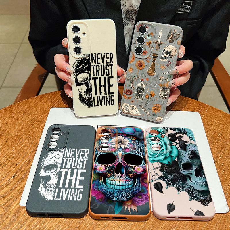Lettered Skull Pattern Case For Samsung A18 A57 A37 A17 A56 A36 A26 A16 A55 A35 A25 A15 A54 S21 FE S22 S23 S24 Plus S25 S26 Ultra Silicone Cover