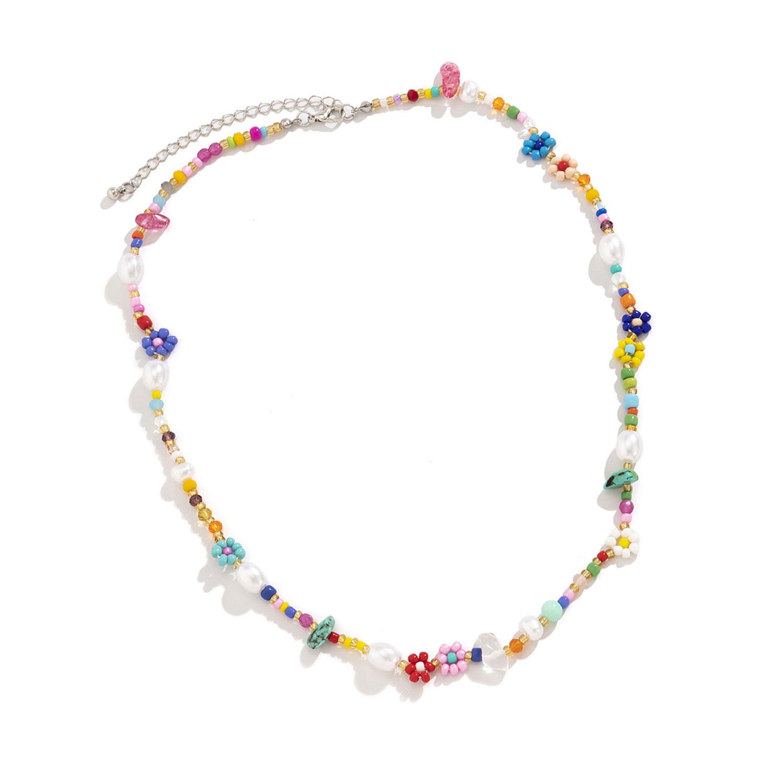 

Women s Bohemian Styles Multicolor Seed Beads Choker with Imitation Pearls and Florals Designs Fashion Necklace