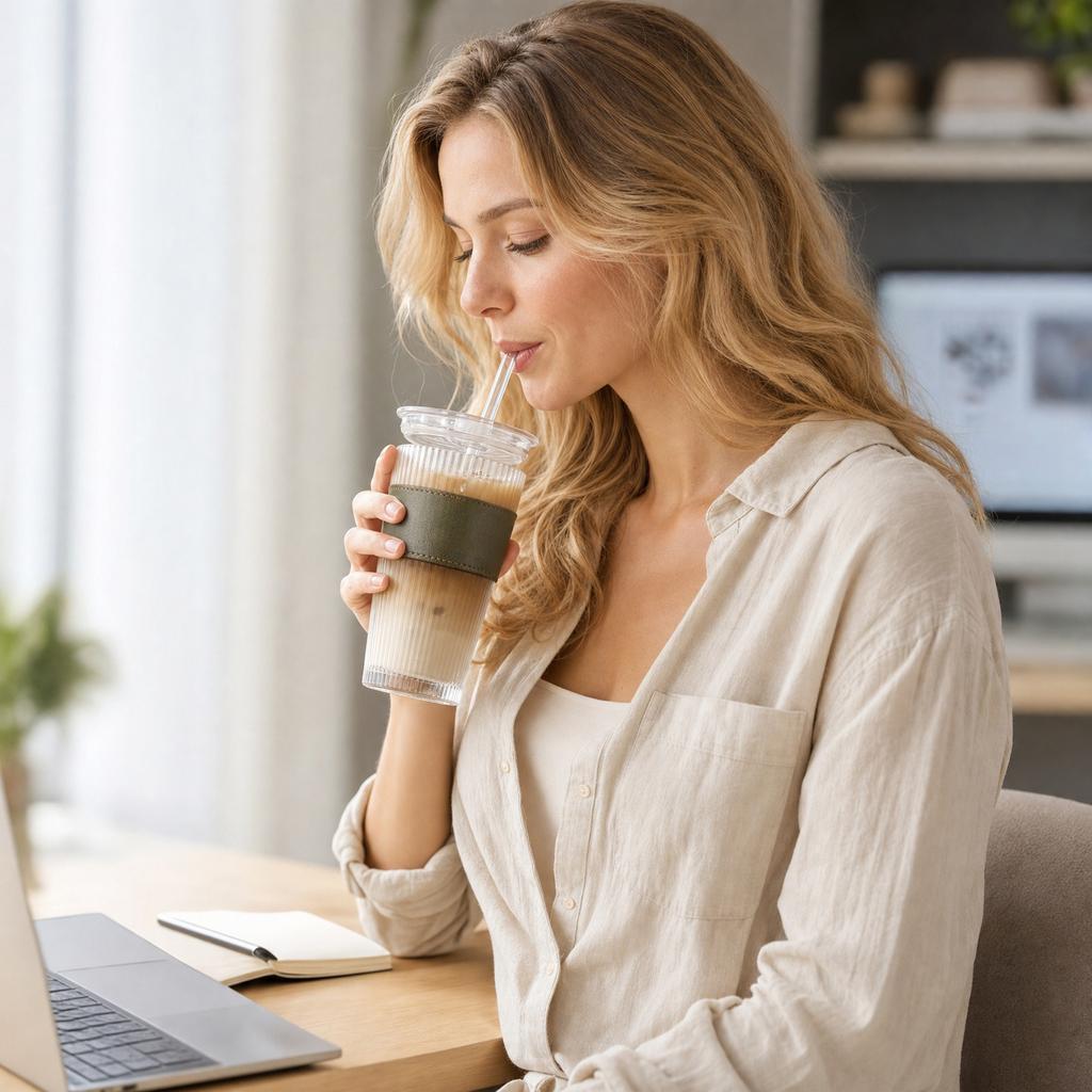 Glass Tumbler Set 560ml Large Capacity Cold Coffee Cup with Straw Lid and Sleeve Leak Proof Aesthetic Drinkware Suitable for Coffee Bar Accessories