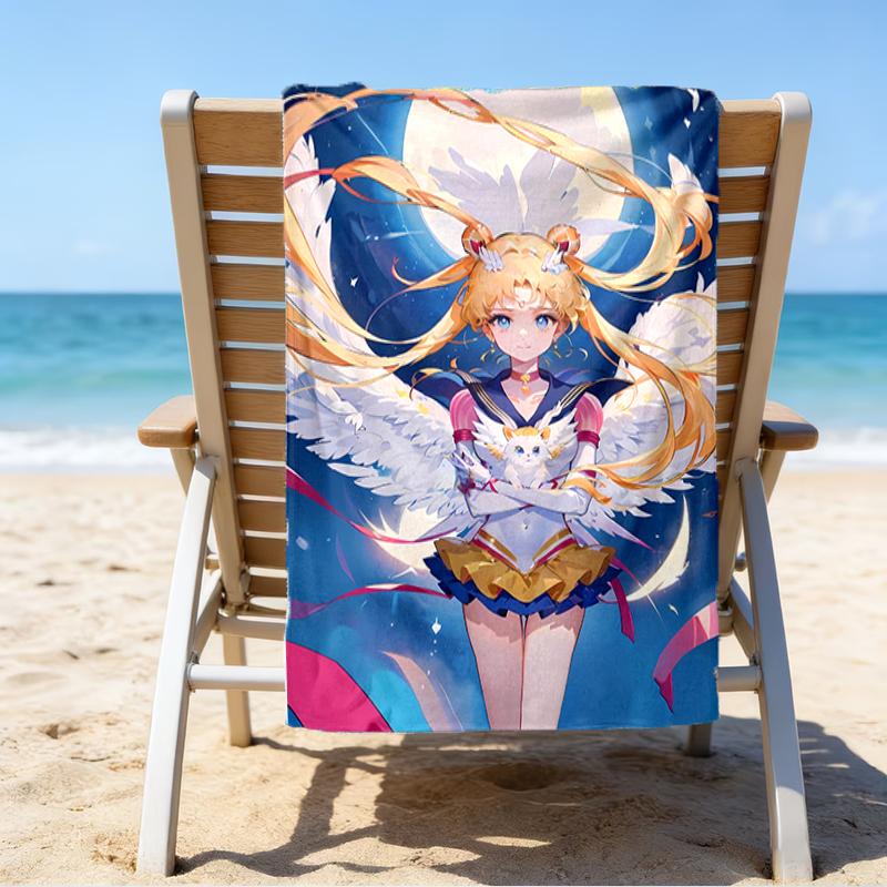 proof beach towel with a Sailor Moon1 pattern - soft,absorbent,quick-drying,machine washable - perfect for swimming,camping,bathing