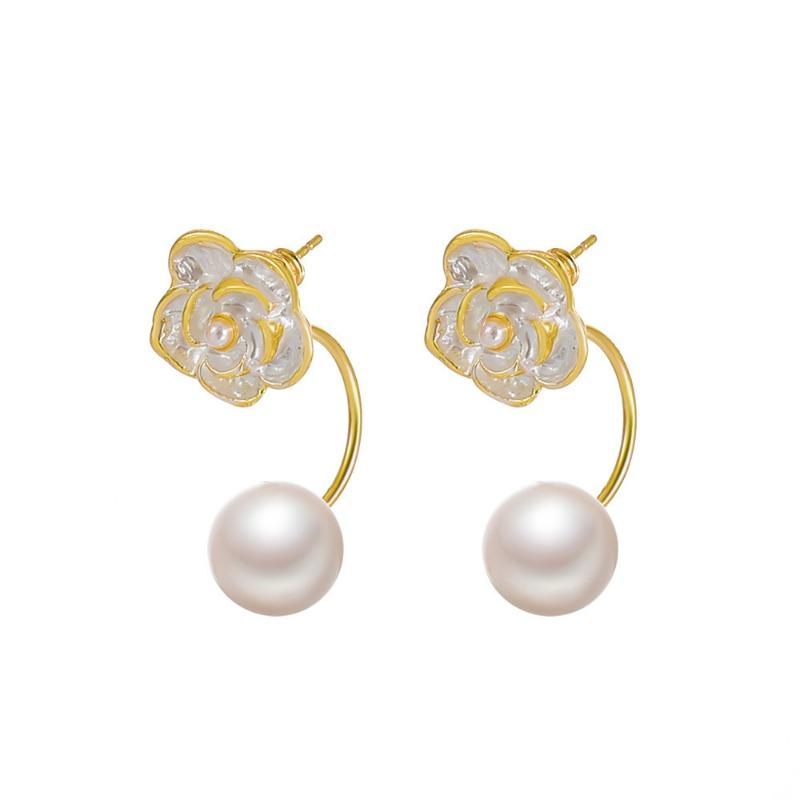 Boucles d'oreilles élégantes classiques à fleurs blanches, boucles d'oreilles rétro roses perle à clous pour femmes, bijoux, accessoires de mariage