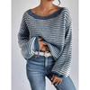 Loose Fit Striped Off Shoulder Lantern Sleeve Pullover Sweater