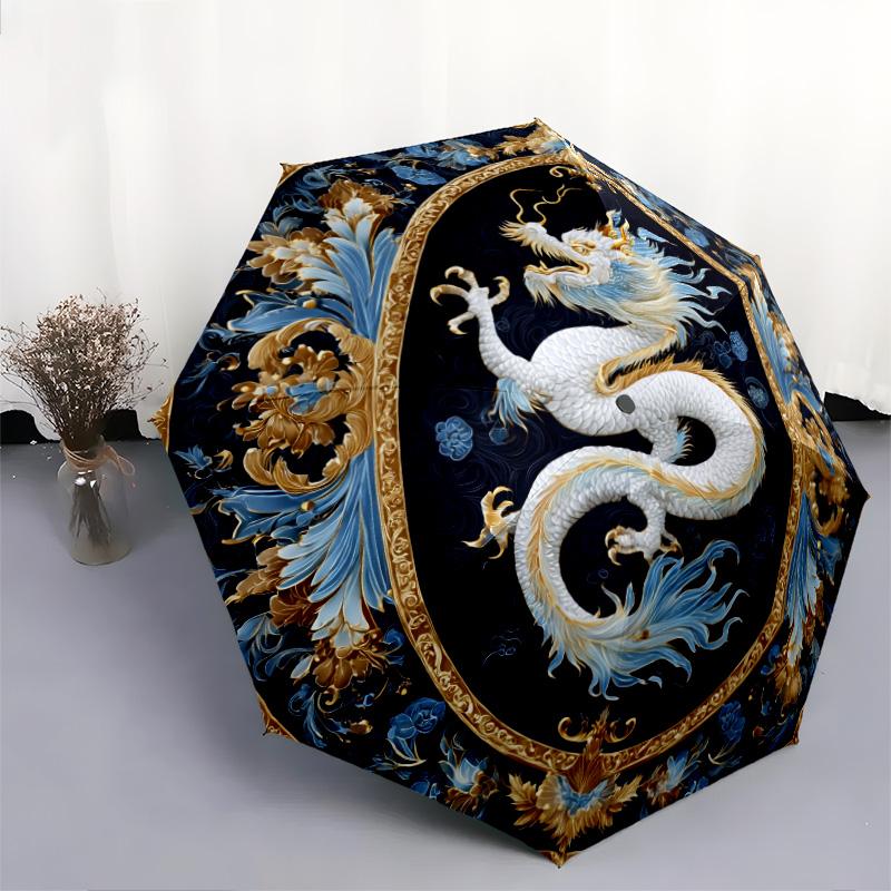 Dragon pattern, automatic folding umbrella, portable and foldable design, 8 ribs, a Christmas or birthday gift.