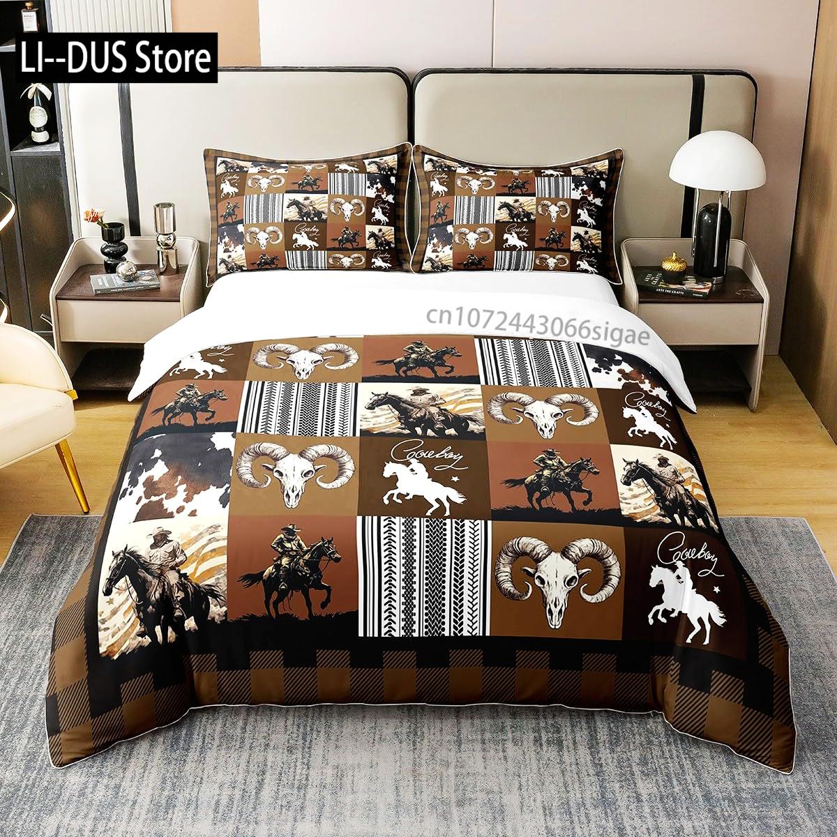 

Western Cowboy Print Bedding Duvet Cover Set Full Size Bedding Set For Kids Boys Girls Comforter Cover Set Bedroom Bedclothes EU single(135x200cm)