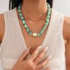 Ethnic Style Acrylic Beaded Geometric Round Square Sweater Chain Bohemian Necklace