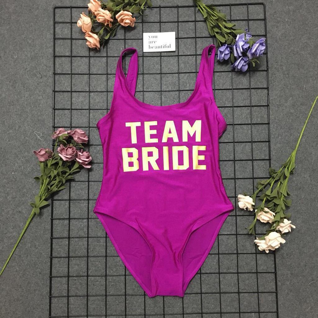 Gold Letter 'Team Bride' Backless One-Piece Swimsuit