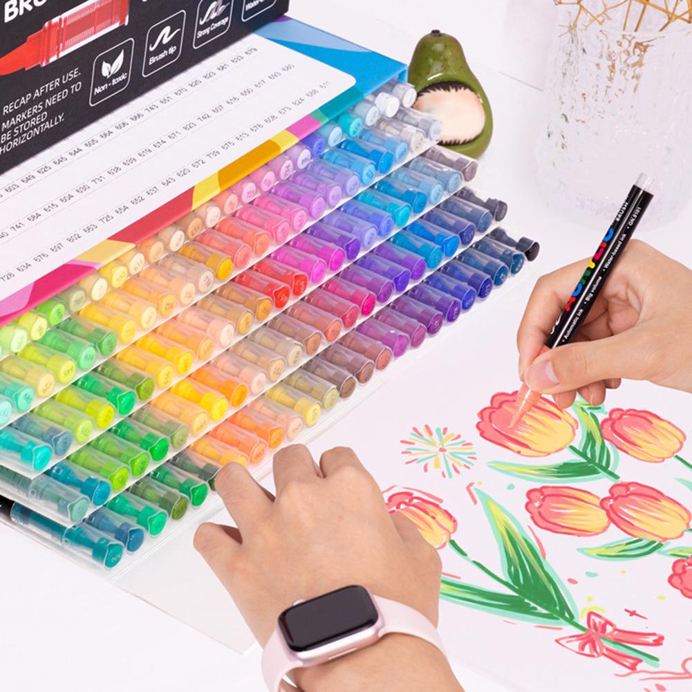 12-48 Colors Acrylic Paint Marker DIY Waterproof Soft Brush Tip Paint Pens for Wood Stone Canvas Glass Fabric Egg Rock Painting