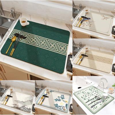 Flower Placemat Kitchen Diatomite Dish Drainer Super Absorbent Coffee Rug Drain Pad Non-slip Bath Drying Dishes Mat Decoration