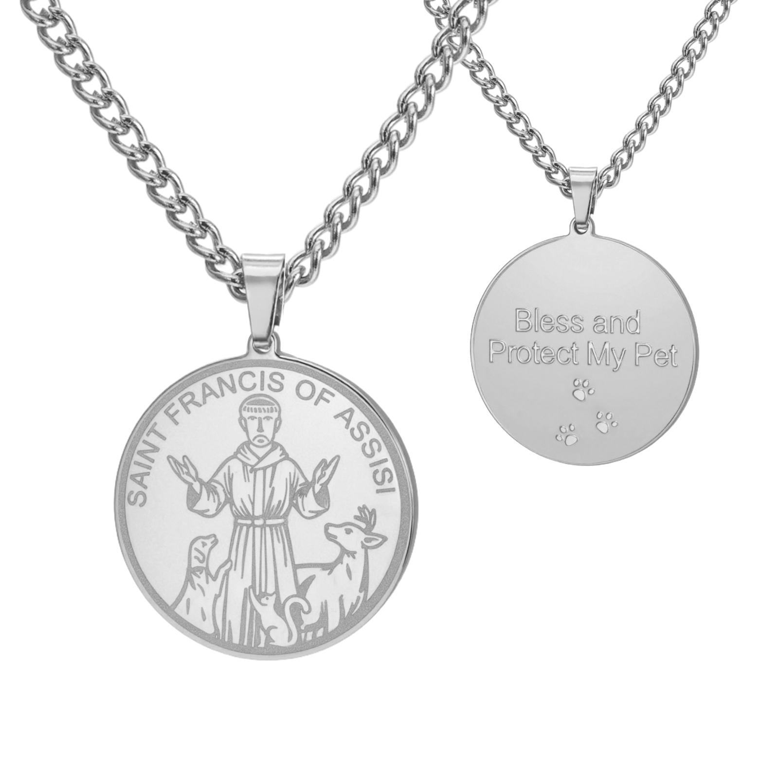 

LIKGREAT St Francis Medal Necklace for Men Women Dog Blessing Protection Catholic Saint Religious Stainless Steel Jewelry Gifts 45cm