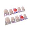Short Duckbill Press-On Nails With 3D Floral Relief Design Icy Transparent Glitter Acrylic Tips Women