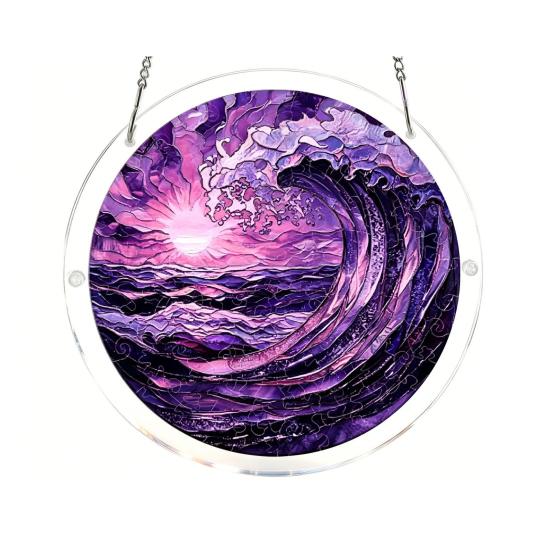 Stained Glass Suncatcher, Acrylic Puzzle Hanging Decoration, 7.48 Inch Round DIY Kit for Adults, Relaxing Craft Gift for Women Moms Puzzle Lovers