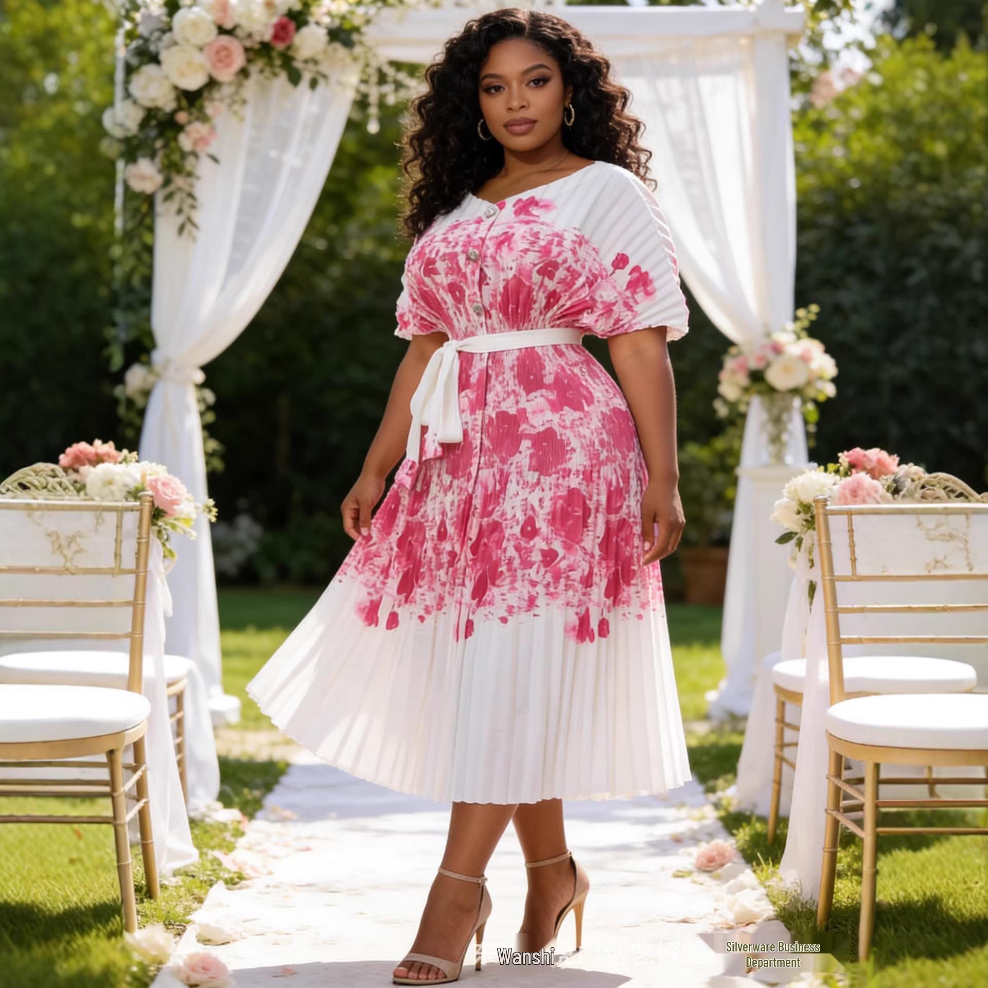 Miyake Plus Size Pleated Slimming Dress - Long Sleeve Women s Fashion One Size 80/160 розовый