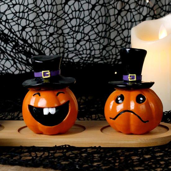 Festive Halloween Room Decor Pumpkin Statue, Resin Spooky Face Figurine for Durable Art Indoor Tabletop, Tiered Tray, Party, Home Hand Painted Crafts