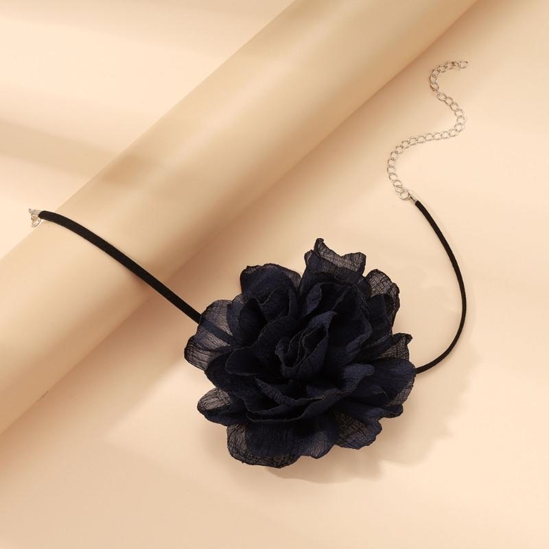 Big Flower Collar Choker Necklace Gothic Lolita-Black Collarbone Chain Necklace Jewelry Ornament Perfect Christmas-Decor