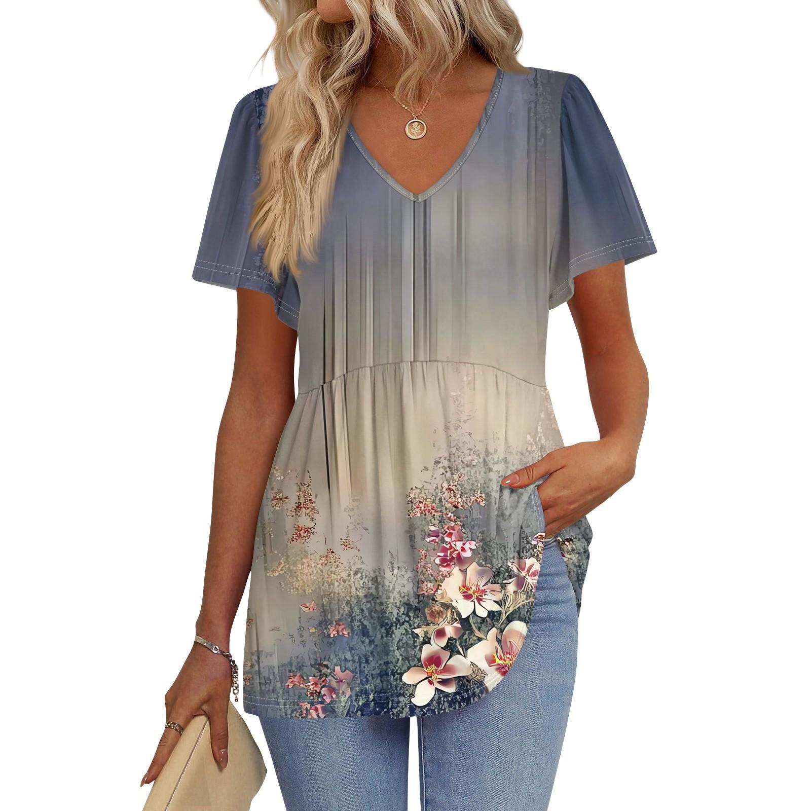 

Женские рубашки с коротким рукавом и оборками, повседневные наряды, модная футболка, топ L фиолетовый