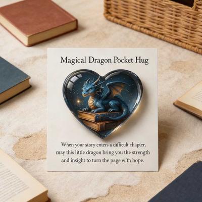 Magical Dragon Pocket Hug Fantasy Dragon Heart Token with Book Symbol Small Emotional Support Encouragement Gift for Readers Students Fantasy Lovers