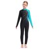 Girls Sparkly Rhinestone Jumpsuit Long Sleeve Round Collar Hollow Back Patchwork Style Dance Performance Outfit