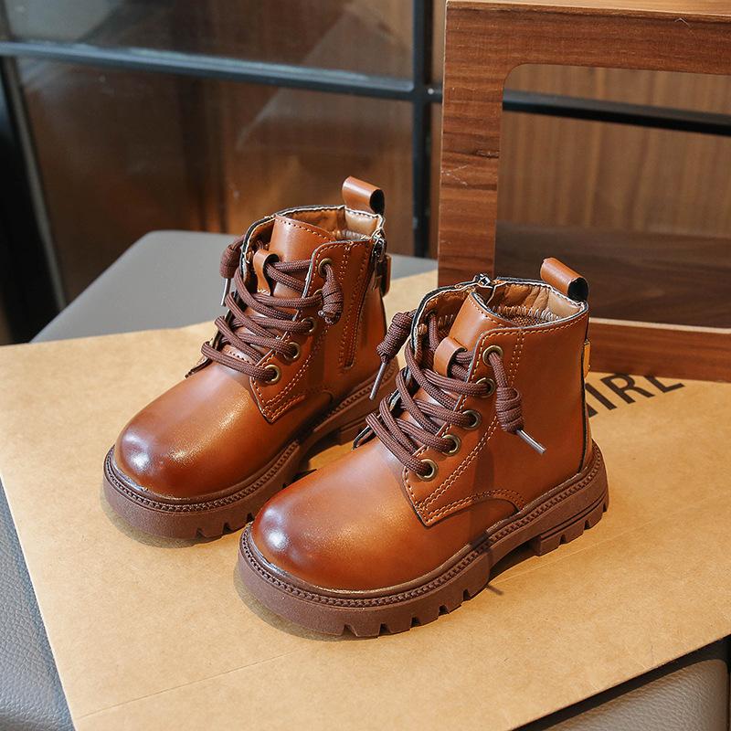 

Kids Causal Short Boots Autumn Children Ankle Boots Girls Boys Outdoor Versatile Vintage British PU Leather Boots 26 коричневий