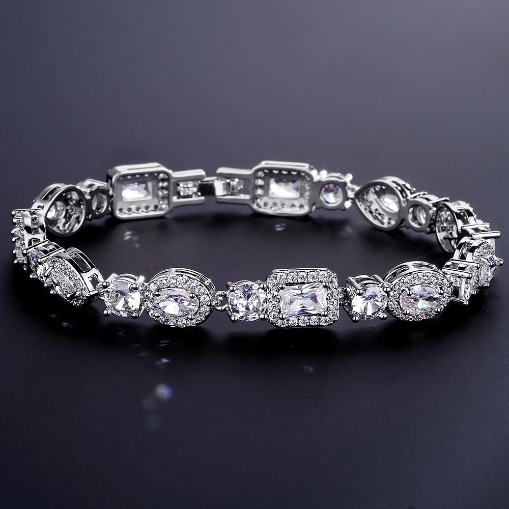 ZAKOL Luxury Geometric Water Drop Zirconia Bracelets for Elegant Women Full Crystal Charm Bracelet Bridal Wedding Jewelry