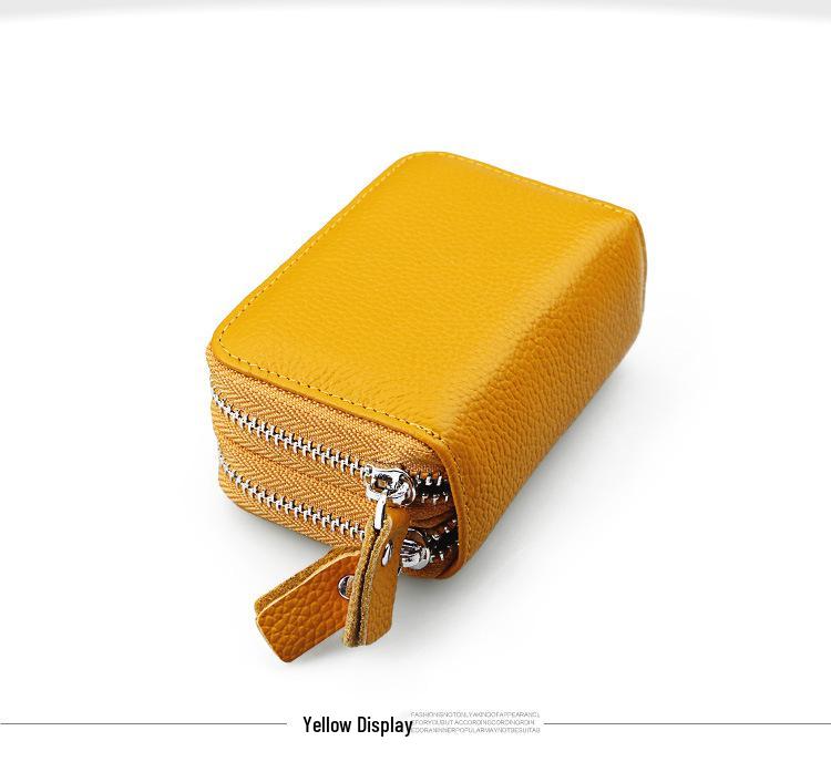 Anti-Magnetic RFID Cowhide Accordion Card & Coin Holder - Korean Style