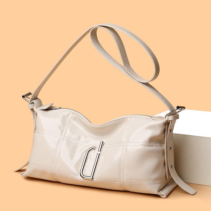 New Pillow Bag Oil Wax Leather Burst Pattern Soft Tote Messenger Women's Bag Fashion Niche Single Shoulder Handbag Tide