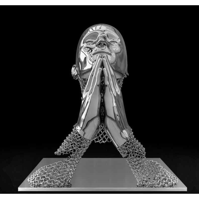 Zlatá kovová figúrka socha objíma umelecký plagát, bytová dekorácia s vysokým rozlíšením, maľba na sprej, bezrámové plátno, maľba na jadro