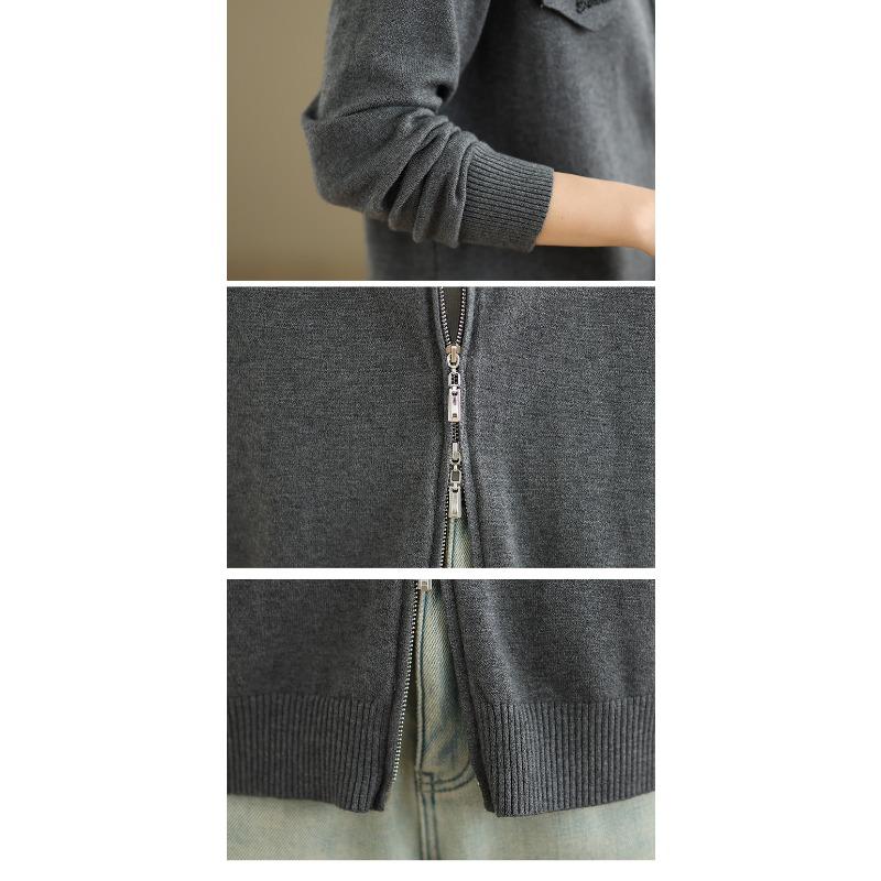 Dimanaf 2025 Autumn Winter Sweater Coat Women Casual Solid Basic Cotton Knitted Cardigan Zipper Jackets