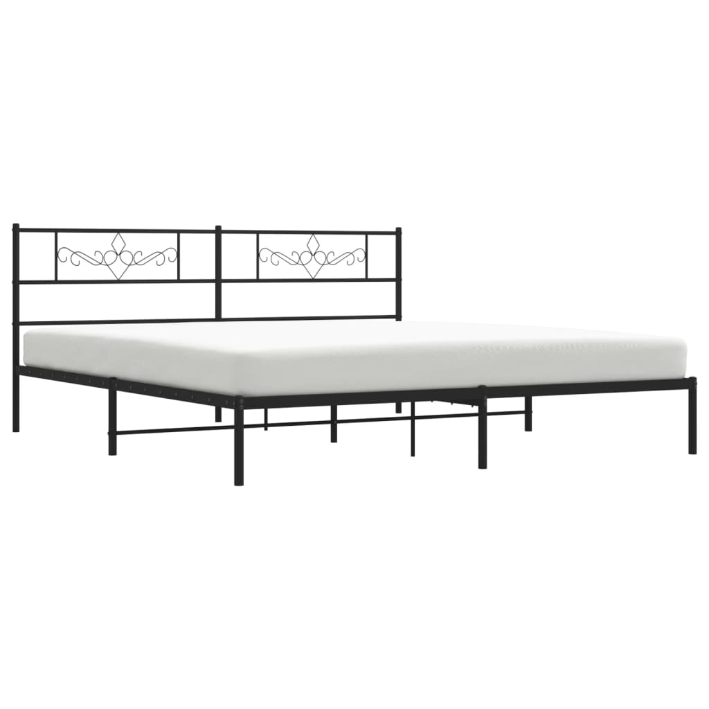 Metal Bed Frame with Headboard Black 180x200 Cm