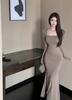 Pure and Elegant French Sexy Square Neck Long Sleeve Dress for Women, Autumn/Winter New Slim Fit Hot Girl Hip-hugging Mermaid Long Dress