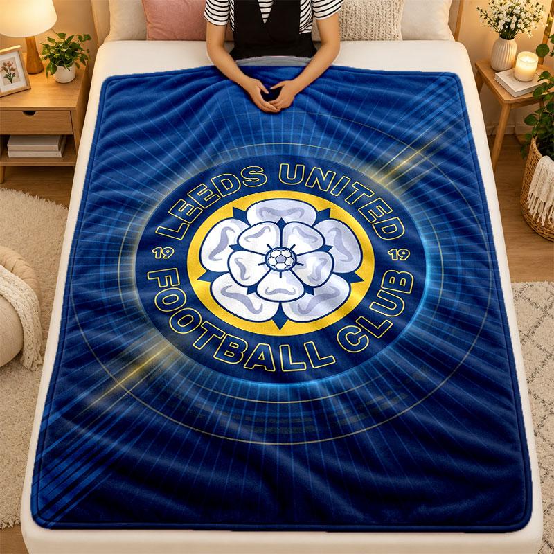 Flannel BlanketLeeds United Warm Soft Throw Blanket for Indoor Sofa Bed Living Room Use