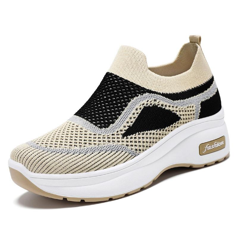 Women's shoes new breathable heightening shoes fly-woven thick-soled casual shoes light mouth color matching shoes women's one-pedal mesh shoes
