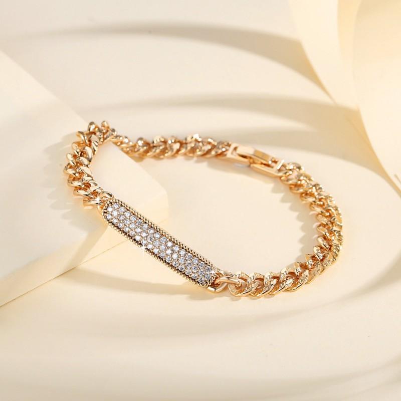 Miami Cuban Link Bracelet Women Zircon-Embellished Fashion Jewelry Copper Wristband