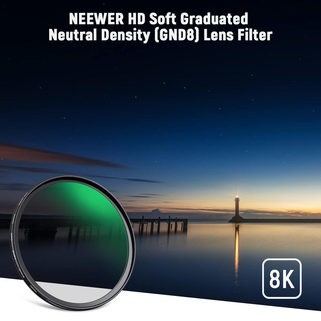 NEEWER 72mm Halb-ND-Filter Soft Soft Super Nano und GND8, Typ, 3 Blendenstufen (0.9) Verlauf, Auflösung, 30-Schicht-Vergütung, Wasserabweisend, Schmutzabweisend,