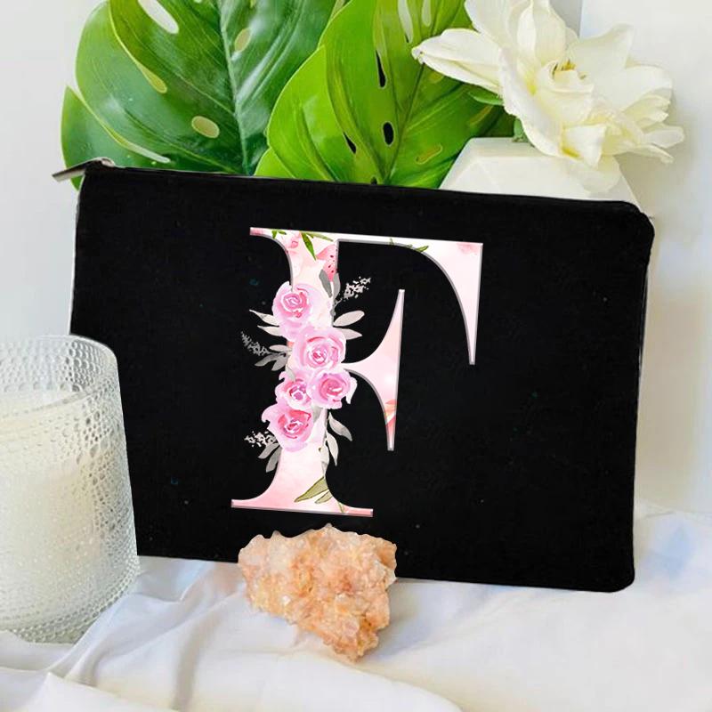 Damen Tasche Make-up Tasche Brautjungfer Make-up Taschen Blumen Alphabet Druck Leinen Reißverschluss Tasche Reise Organizer Etui Mujer Bolsas Kosmetik