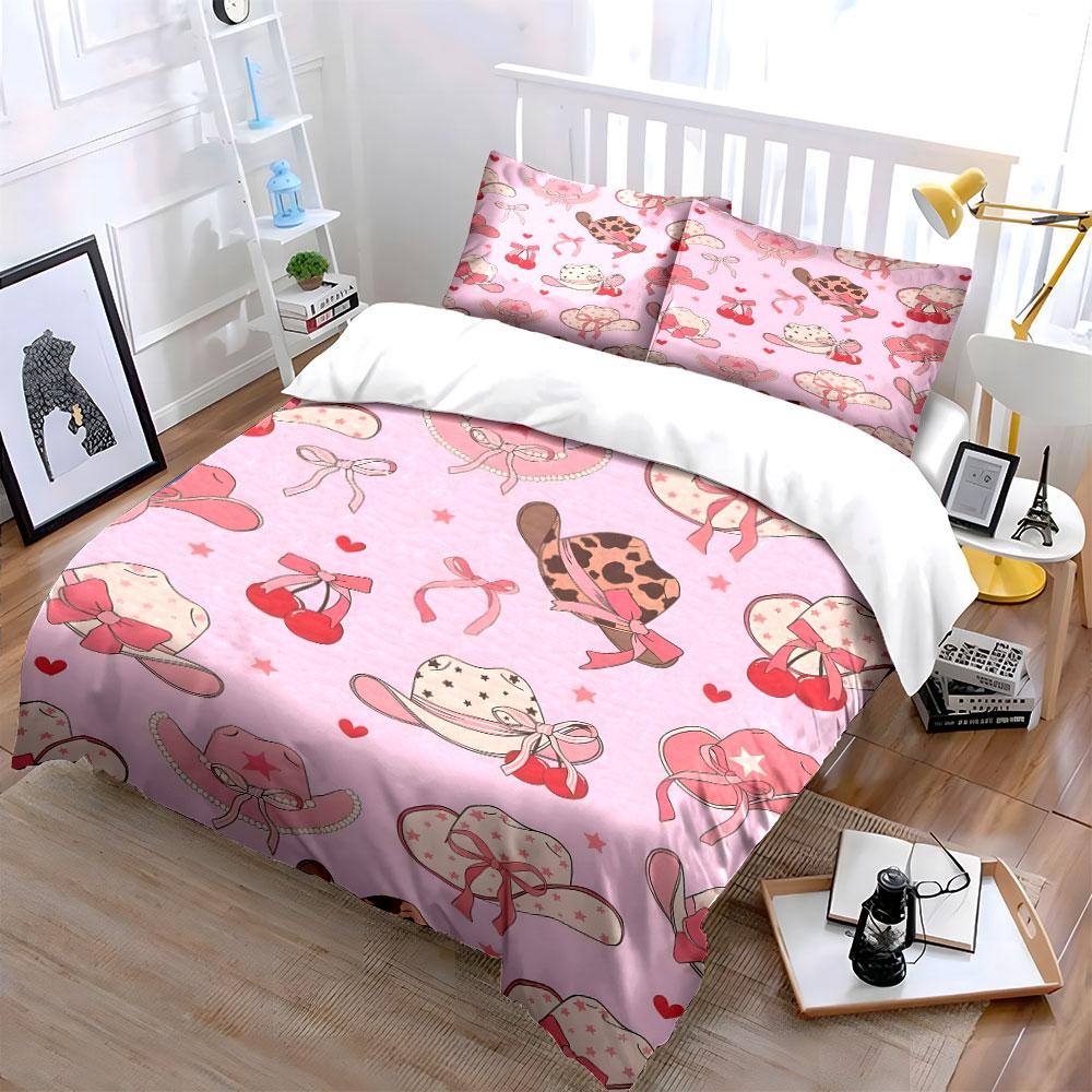 Cute Cowboy Hat Pattern Set Bedding Set with 1 Duvet Cover 2 Pillowcases Single Double King Queen, Gift