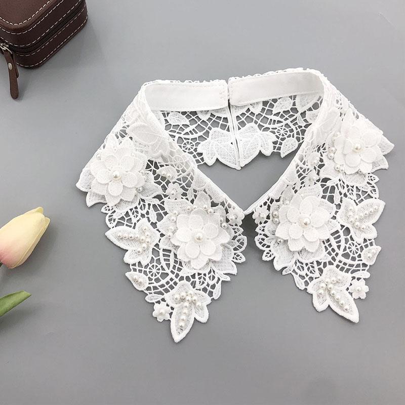 Flower Lace Fake Collar Tie Beading Detachable Collar Shirt False Collar Woman Blouse Top Dickey Detachable Lapel Necklace