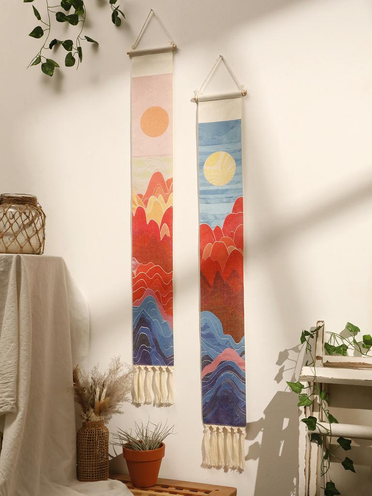 Macrame Tapestry Sunset Sunrise Handmade Wall Tapestries Boho Art Home Decoration Wall Hanging for Living Room Bedroom Ornament
