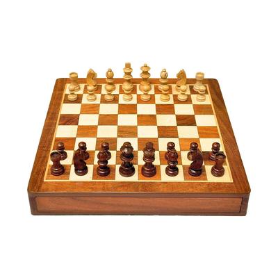 12 Inches Handmade Drawer Wooden Chess Board Set Made With Indian Rosewood | Inbuilt Storage Compatment For Chessmen - (12 X 12 Inches) Brown, Big Kid