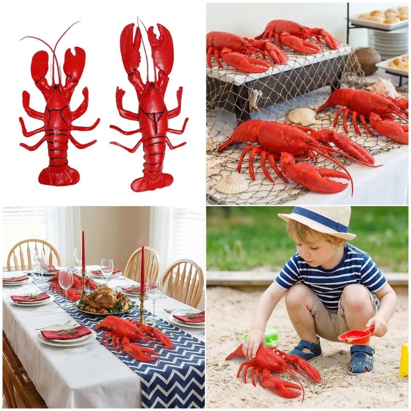 Pack de 2 Langostas Rojas Realistas Decoraciones Accesorio de Fiesta Para Fiestas Temáticas Oceánicas y Centros de Mesa