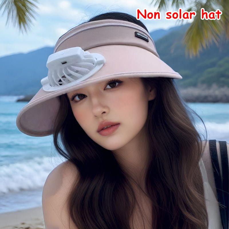 Wide Brim Sun Hat with Detachable Solar Fan Breathable UV Block Outdoor Visor for Summer Camping Beach Trips