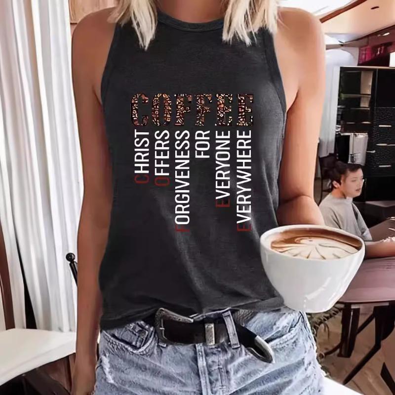 Letter-printed Round-neck Vest Spring and Summer Casual Sleeveless Top