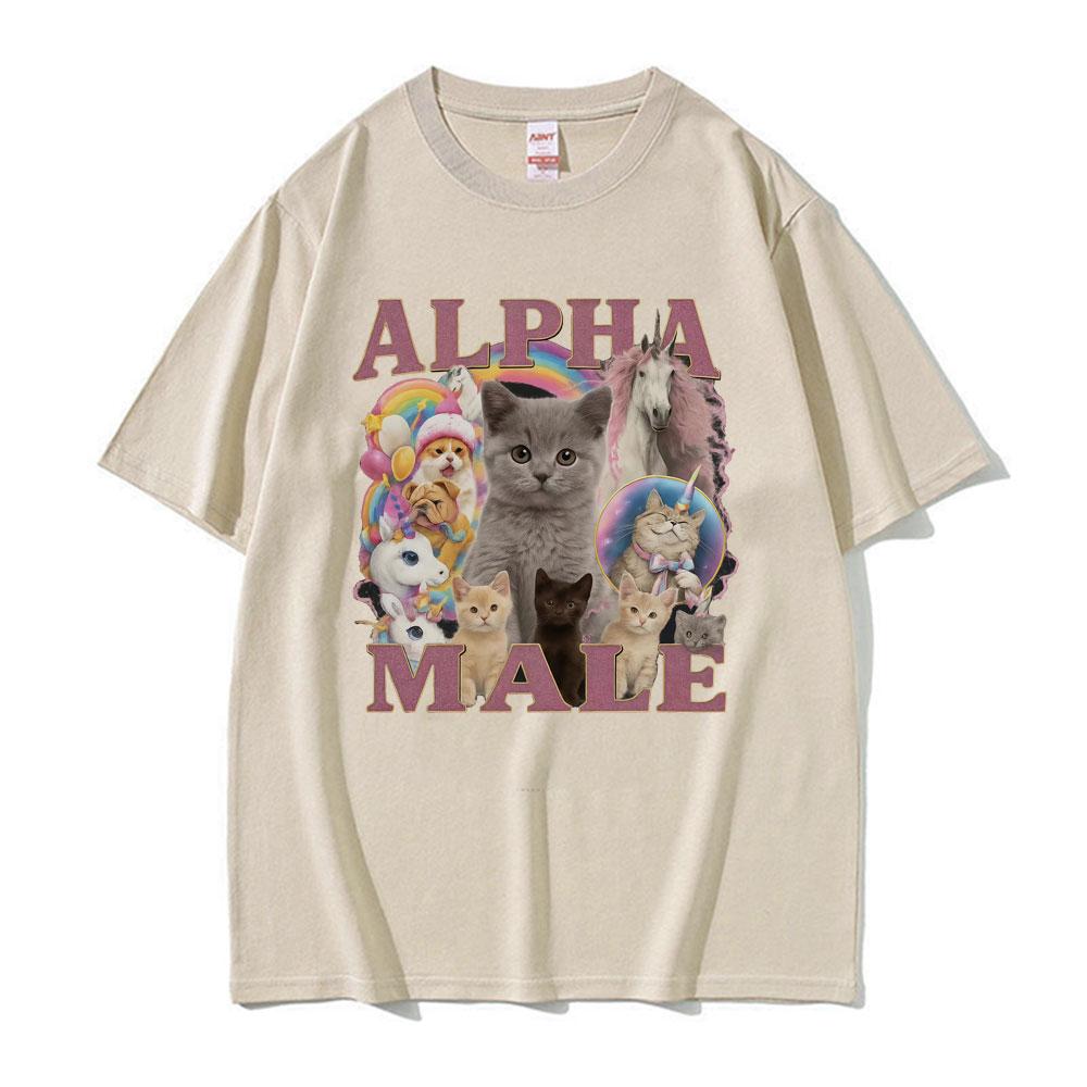 Alpha Male Funny Kitten Cat Meme T Shirts Unisex Fashion Cute Kawaii Unicorn Rainbow T-shirts Men Fashion Summer Comfort T Shirt