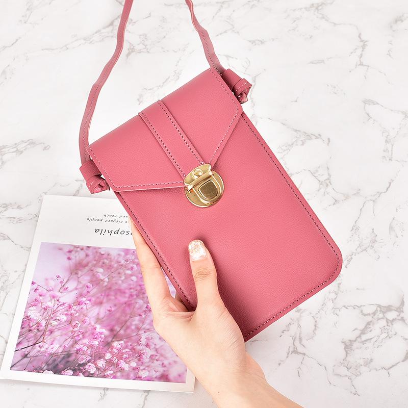Ladies' Buckle Small Bag, Simple Vertical Style, Transparent, Touch Screen, One Shoulder Crossbody Student Phone Bag