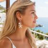 1 Pair Women Earrings, Starfish Shell Charm Long Tassel Earrings, Imitation Pearl Texture Ear Buckle Design Leverback Earrings for Summer Jewelry Gift