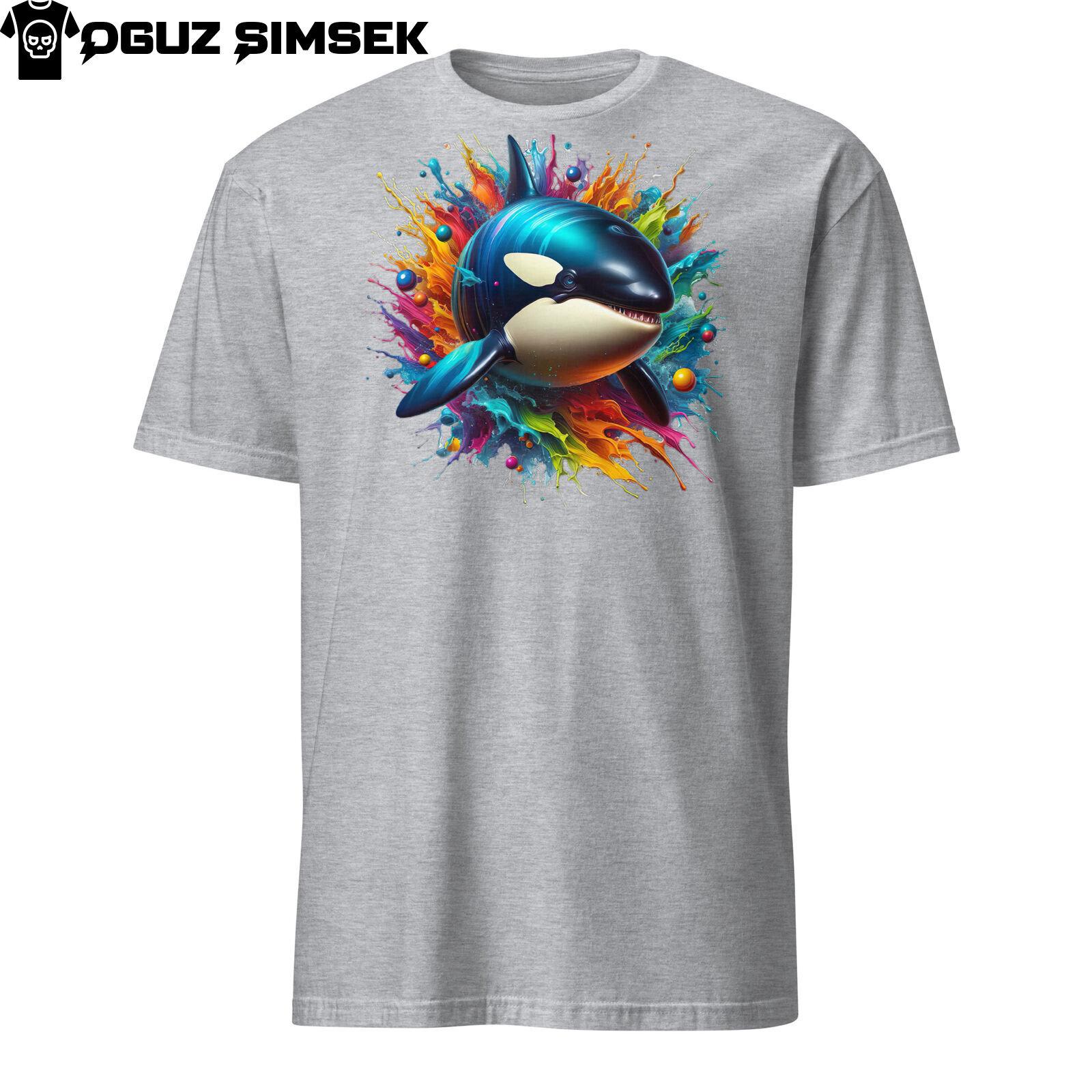 Vibrant Orca Killer Whale Short-Sleeve Unisex T-Shirt Mens Womens Tees Top | Colorful Wildlife Tee L