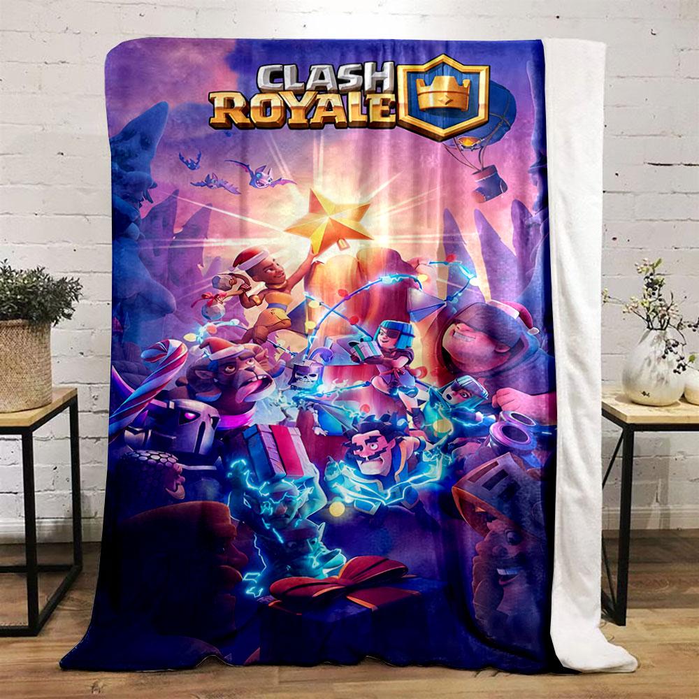 Festive Clash Royale characters surrounded by gifts and electric effects. for all seasons blanket lunch break throw gift