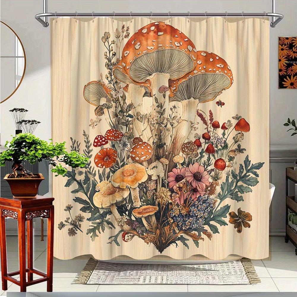 

1Pc Colorful Floral Shower Curtain With Beautiful Mushroom Prints, Decorative Bath Curtain In Polyester Fabric For Bathroom, W60H190(CM)-1 Pcs